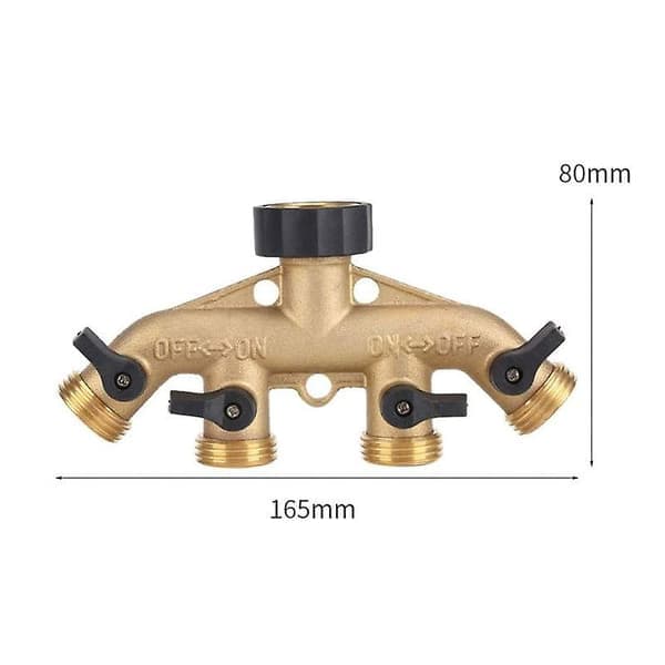 4-veis messing slangesplitter 3/4 tommer hageslangedistributør med 4 stengeventiler