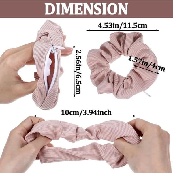 4 scrunchies med dragkedja, elastisk med dragkedja, scrunchie med dragkedja, hårelastik, scrunchie