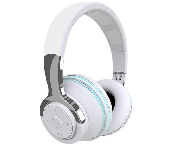 Bluetooth On-Ear Hodetelefoner, Trådløs LED, Sammenleggbare Stereo Kablede Hodetelefoner med Mikrofon – Hvit