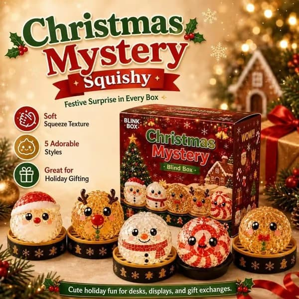 Jul Squishy Dumplings Mystery Blind Box (Tomte Pepparkaka) | Bløde festlige dumplingkarakterer med blandede designs til skrivebordet