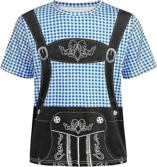 Oktoberfest kortärmad bayersk T-shirt-kostym för män BLÅ 2XL