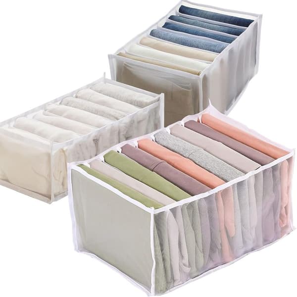 3 STK Skuffeorganizer, Sammenfoldelig Opbevaringsboks, 7 Rum Jeans Organizer, 7-Gitter Skuffedeler