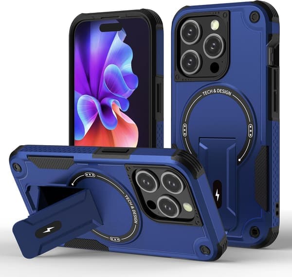 Magnetisk iPhone-deksel med stativ, MagSafe-kompatibel, robust innebygd stativ, støtsikker militærgradert fallbeskyttelse for iPhone Blå iPhone 11 Blue iPhone 11