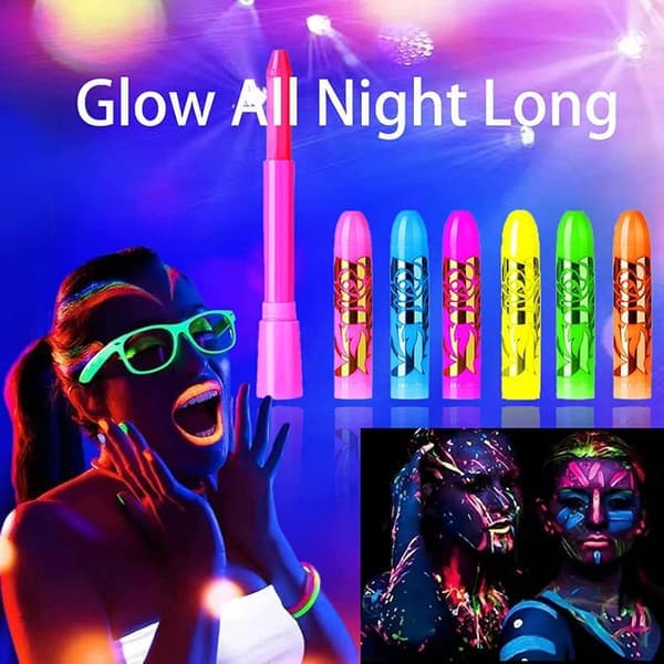 6-pak neon fluorescerende selvlysende ansigtsmalingstifter vaskbare makeup-farveblyanter til voksne Halloween maskeradefest