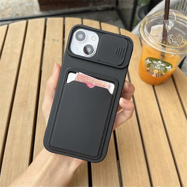 iPhone-etui med kortholder og pung – Skydbar kamerabeskyttelse, blød silikone, sort Black For iPhone 12Pro Max