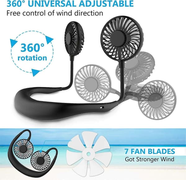 Bærbar ventilator, Mini USB-ventilator håndfri, Genopladelig bærbar halsbåndsventilator, Bordventilator