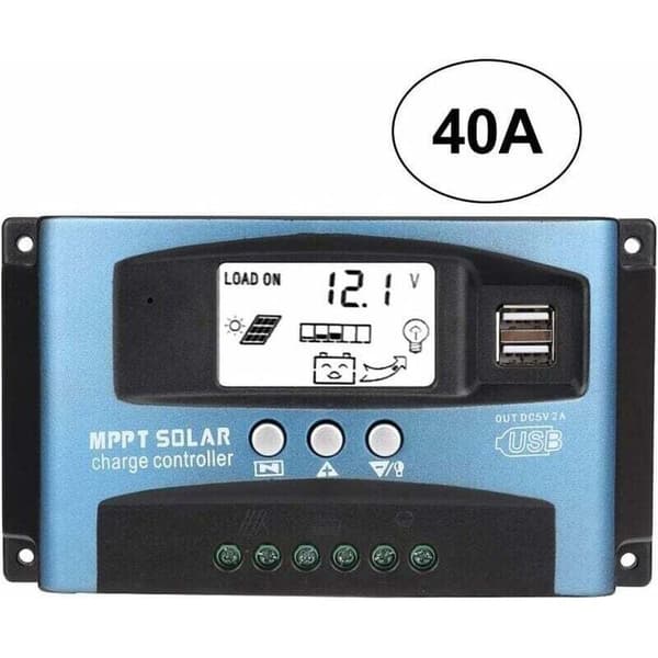 40A Solladdningsregulator, 12V/24V Intelligent Regulator med LCD-skärm och USB-port (40A)