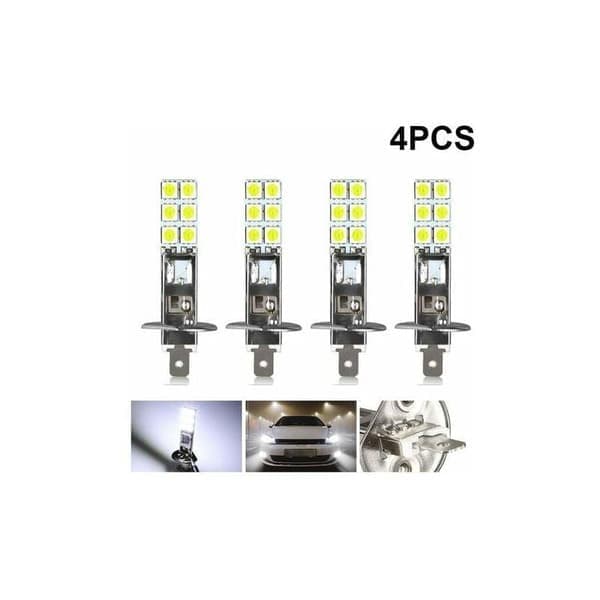 4 stk. LED H1 LED 12V 6000K Hvit 55W LED Bil Tåkelys Kjørelys LED Frontlyspære