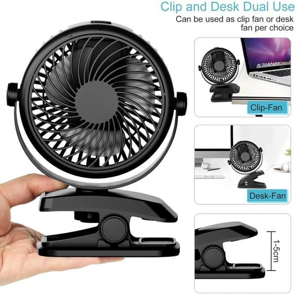 Mini USB-blæser, bærbar, lydløs, genopladeligt batteri, 3 hastigheder, 360° rotation