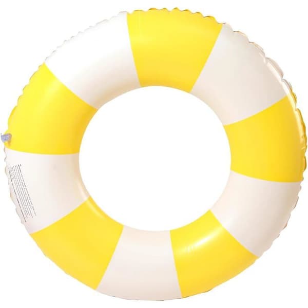 Oppustelig svømmering til voksne, retrostribet oppustelig flyder, til strandferier og poolfester (gul)