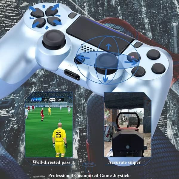 Trådlös handkontroll för PS4, kompatibel med PlayStation 4, PC/PS4-konsoler/Steam-konsoler, Bluetooth utan fördröjning. Blue