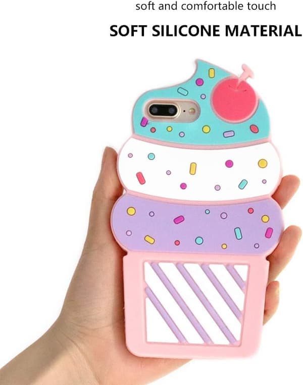 iPhone iskrem cupcake-deksel – 3D tegneserie myk silikon støtsikker – Velg modell iPhone 7 Plus/ 8 Plus