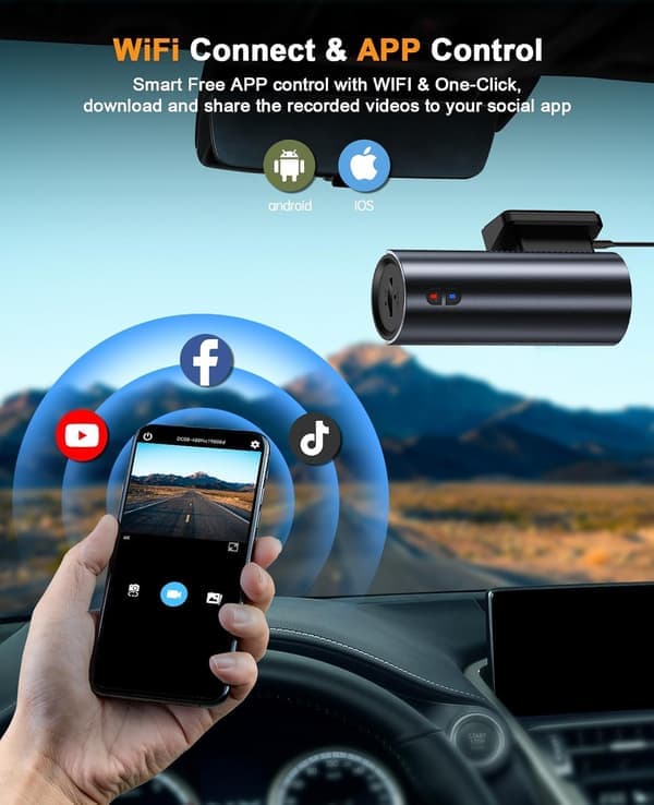 Dash Cam 4K WiFi – 2160P bilkamera med nattsyn, loop-opptak, G-sensor, 24H parkeringsmonitorering