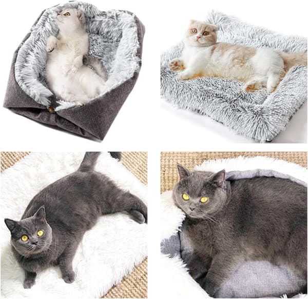 Katteseng Vasket Fluffy Kattemåtte - 2 i 1 Blød Sofatæppe