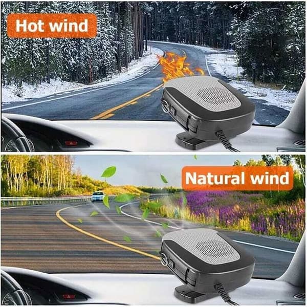 Bærbar bilvarmer og defroster, 150W frontrutedefroster, 360° roterende defroster, grå