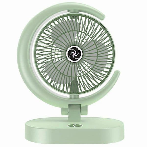 Køb USB Genopladelig Sammenklappelig Bordventilator 4 Hastigheder Luftcirkulator Køleventilator med Lampe Lys Grøn