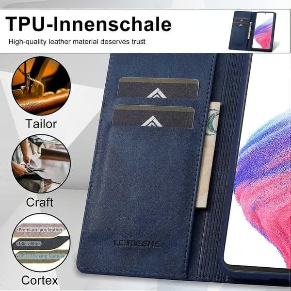 LC.IMEEKE för Samsung Galaxy S24 Mobilskal Magnetiskt RFID-skydd Plånboksfodral - Blå (Blå)