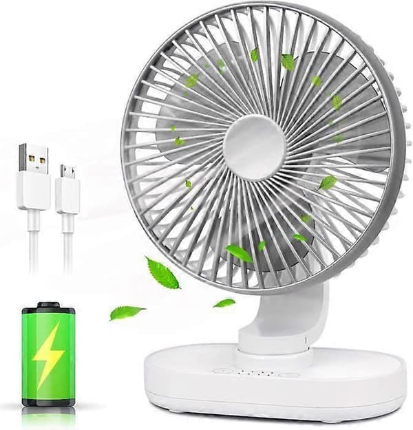 Bærbar bordventilator - Grå - 4000 mAh - USB Genopladelig - 4 Hastigheder - 120 Oscillation