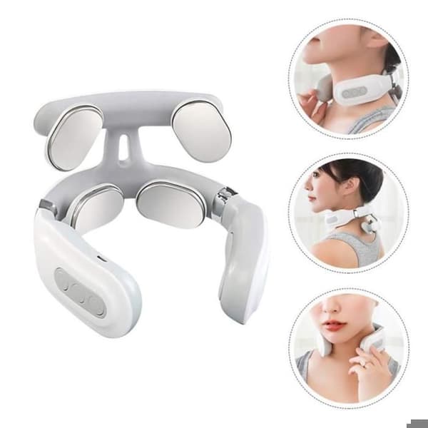 3D Pulse Halsmassager, Multifunktionel Elektrisk Massageapparat til Fysioterapi, 4 Hoveder, 16 Niveauer