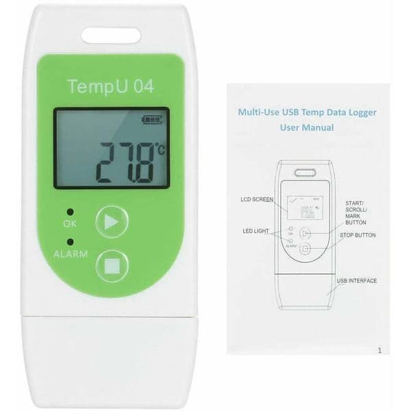 Multifunktionel USB-termometer datalogger, genanvendelig, med en kapacitet på 32.000 aflæsninger, grøn