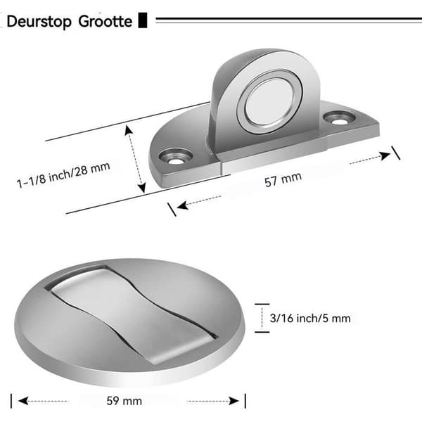 Magnetisk dørstopper (sett med 2) - Selvklebende dørstopper i rustfritt stål - Dørstopper
