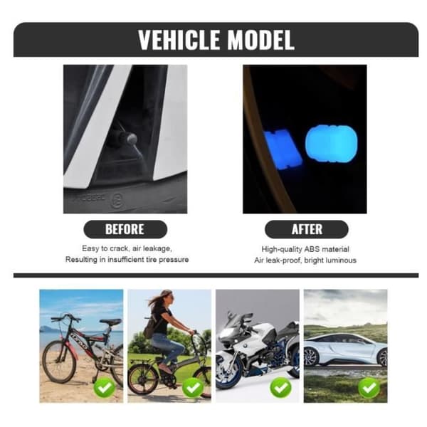 Lysende Dekkventilhetter - 8 stk - Universell - Assorterte Farger - Enkel Installasjon