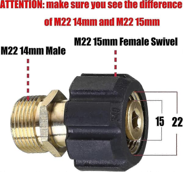 Højtryksrenser Fitting M22 15mm 2# M22 15mm Hun Til M22 14mm Han