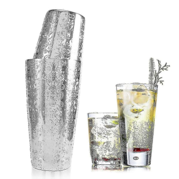 Boston Cocktail Shaker-sett i rustfritt stål med gravert design