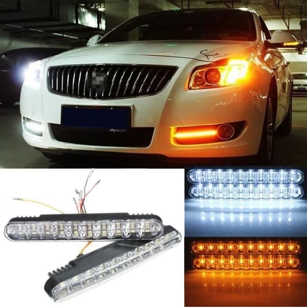 2x 12W 30 LED Blinkende Kørelys til Biler - Hvid/Gul