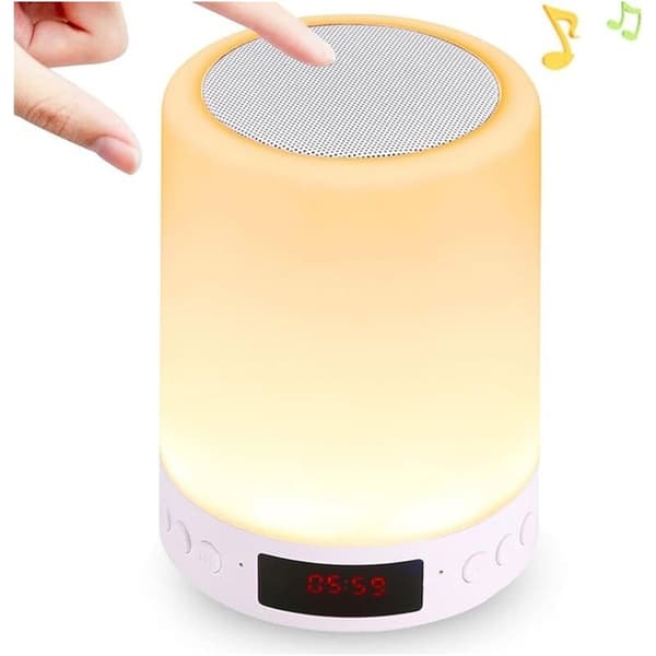 Touchscreen Bluetooth højttalerlampe med LED-display – 3 lysstyrketilstande – 7 farver – 10m Bluetooth-rækkevidde – Genopladelig til indendørs og udendørs brug