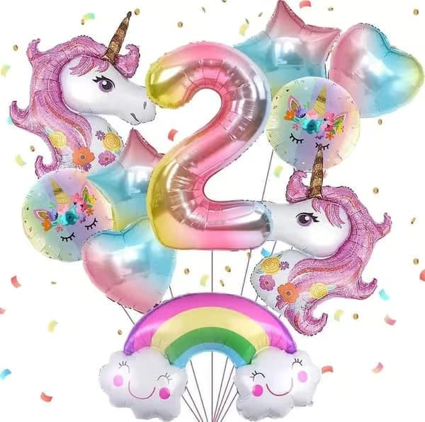 Bursdagsballonger 1-9 år Enhjørninger 2