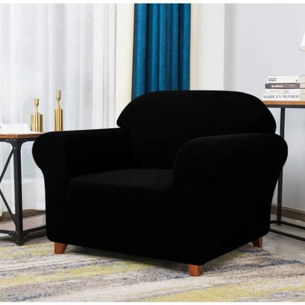 1 st Jacquard Stretch Sofföverdrag, Sofföverdrag (1-sits, Svart)