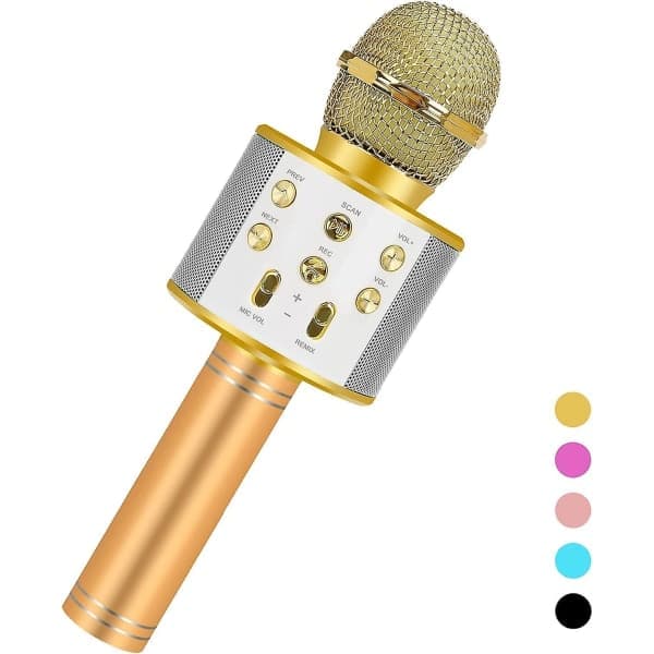 Bursdagsgaver til jenter og gutter i alderen 6-15 år, trådløs Bluetooth karaokemikrofon - Gull