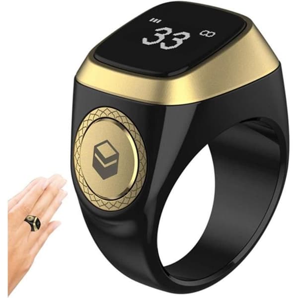 Elektronisk bøn tasbih - Genopladelig - Flersproget - Sort - 22mm - Smart Ring