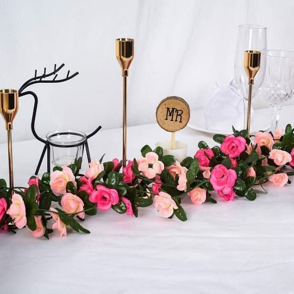 Kunstig blomsterkrans - Rosa - 250 cm - 4 stk - Silke - Bryllups- og hagedekorasjon