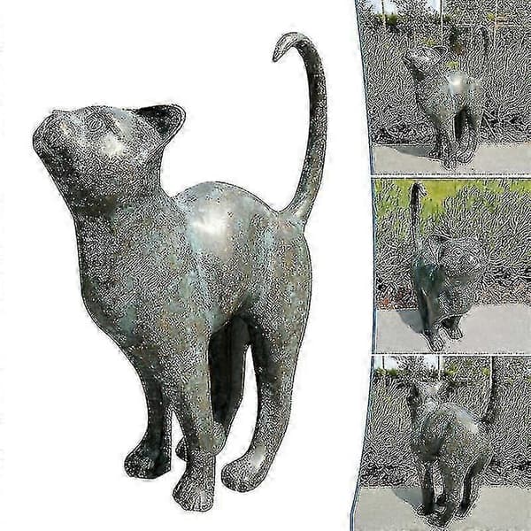 Vacker kattstaty med rundad rygg trädgårdsdekor harts utomhus gräsmatta skulptur