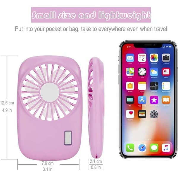 JZSH Bærbar Ventilator - Mini USB Bærbar Ventilator, Pink - Justerbar Hastighed, Ideel til Kvinder og Børn