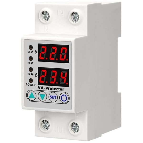 DIN-skena skyddsrelä 63A 220V, justerbar överspänning/underspänning, LED-display, överspänningsskydd