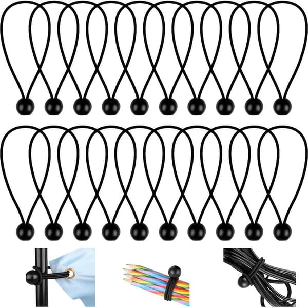20 stycken elastiska gummiband, 150 mm flexibla gummiband, kulgummiband, slitstarka elastiska snören, för banderoller, presenningar, camping
