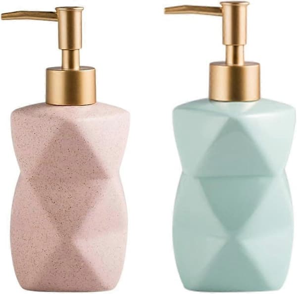 2-pack Keramiska Tvålpumpar i Nordisk Stil Påfyllningsbara Flytande Pumpflaskor | Texturerad Design med Guldfläckar