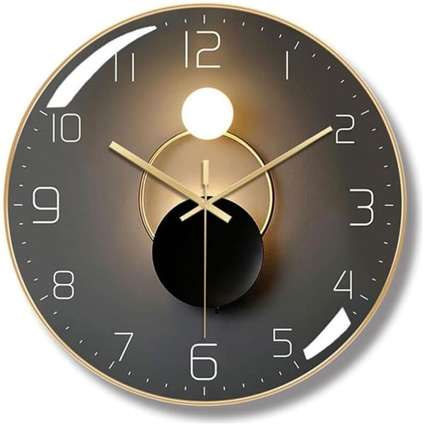 Modern Tyst Väggklocka, 30 cm Diameter - Elegant Rund Digital Kvartsdesign - Svart - För en Samtida Interiör