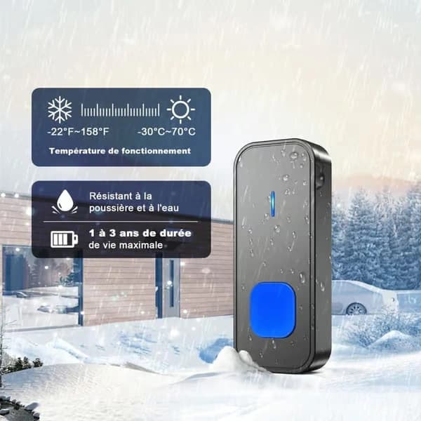 Trådløs dørklokke med plug-in mottaker - 400m rekkevidde - Vanntett - 110dB