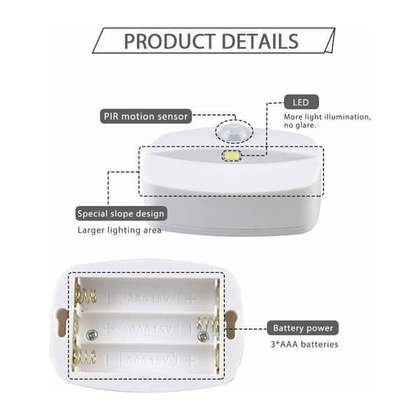 Rörelsesensorlampa - LED Nattlampa - Inomhus - Batteridriven - 2-pack