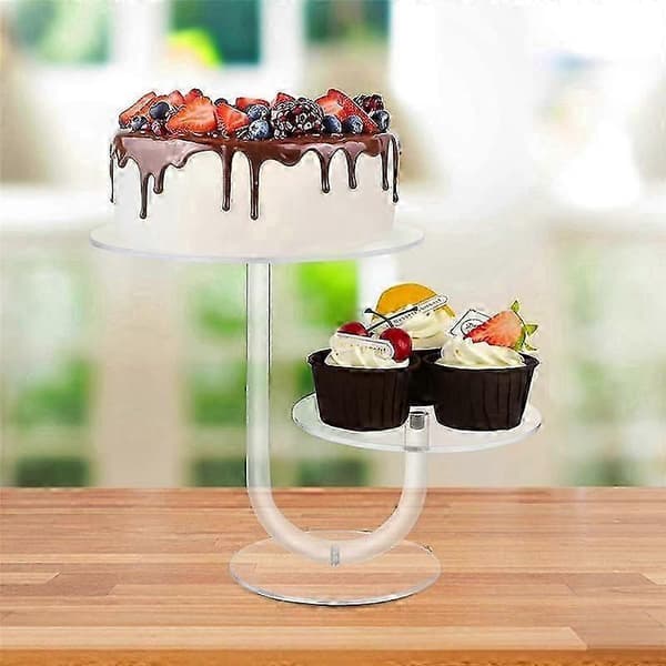 2-vånings Cupcake Displayställ Rund Akryl Tårthylla DIY Godis Desserttornställ Bröllopstårta Dec
