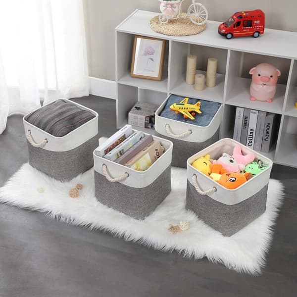 Tygförvaringskub 33x33x33cm, Kubförvaringskorg, Förvaringslåda (Grå Vit, 3-pack)