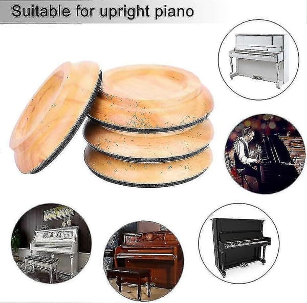 Fotputer i tre til piano, 4 stk. runde fotputer til piano, tilbehør til oppreist piano
