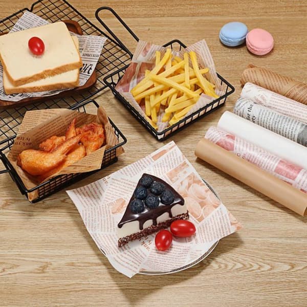 Bagepapir - 100 ark - Retro avisstil - Fedtafvisende til mad - Sandwich Burger F