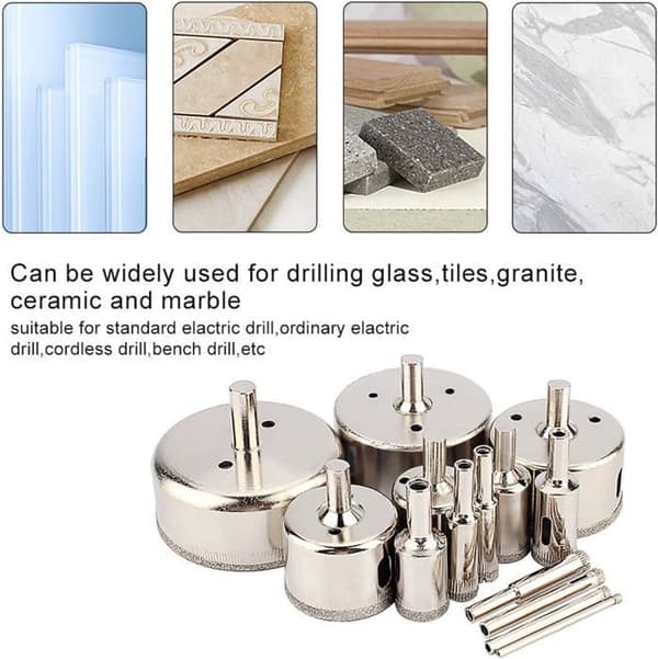 Sæt med 14 diamantborebits 3-70 mm, til vådbrug på fliser, glas, akvarier, marmor, granit, keramik