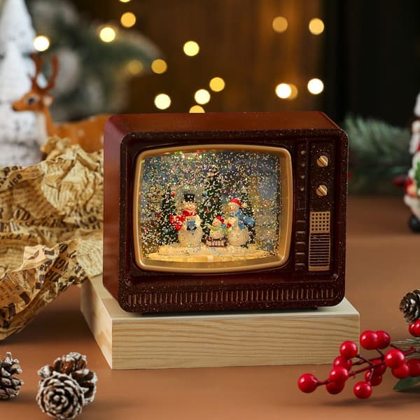 Julemusik sne vandfyldt TV natlys gavepynt julepynt spilledåse 1 stk E E