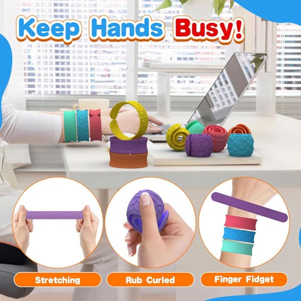 Fidgets med Slap-armbånd – 6-pakning sensoriske leker for autisme, ADHD og angstlindring